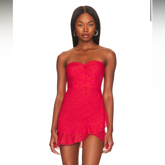 more to come Dresses & Skirts - More To Come red dress with pink hearts strapless dress